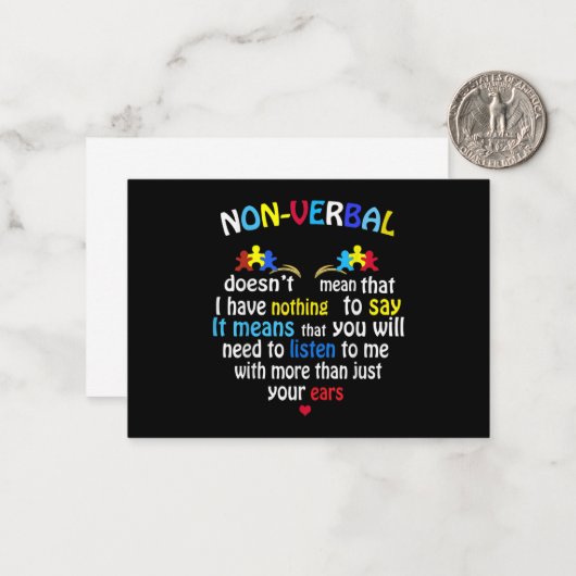 Ik heb een non-verbaal autisme-bewustzijn.. een pu notitiekaartje (Voorkant / Achterkant in situ)