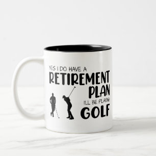 Ik heb een pensioenplan en ik ga golfen tweekleurige koffiemok