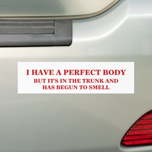 IK HEB EEN PERFECT LICHAAM. BUMPERSTICKER (Op auto)
