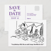 Ik heb een pop opgeraapt zoals je zei, grappig save the date (Voorkant / Achterkant)