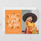 Ik heb een spreuk op je Oranje Halloween-fotokaart (Voorkant)