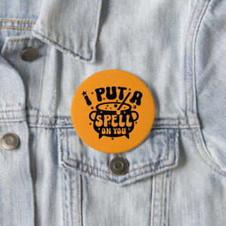 Ik Heb een Spreuk Over Je Uitgesproken-Zwart & Ora Ronde Button 7,6 Cm