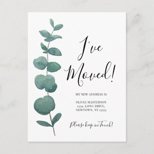 Ik heb een wijziging van het Adres Eucalyptus verp Aankondigingskaart (Voorkant)
