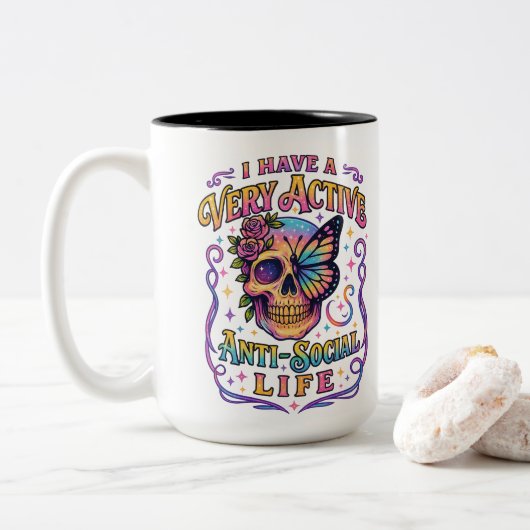 Ik heb een zeer actieve... tweekleurige koffiemok (Met donut)