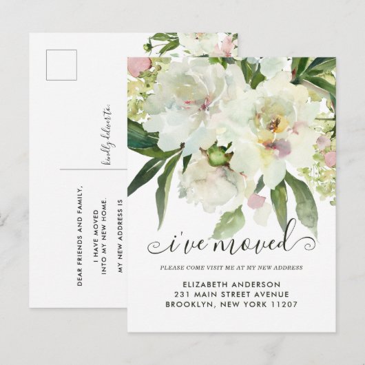 Ik heb Elegant Floral Botanical Peony Moving Aankondigingskaart (Voorkant / Achterkant)