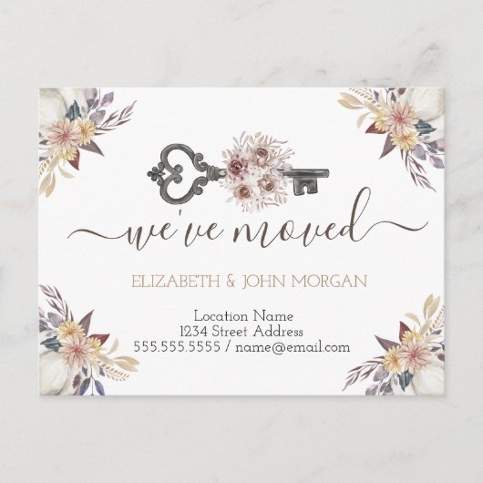 Ik heb Floral Key New Address Announcement verplaa Aankondigingskaart (Voorkant)
