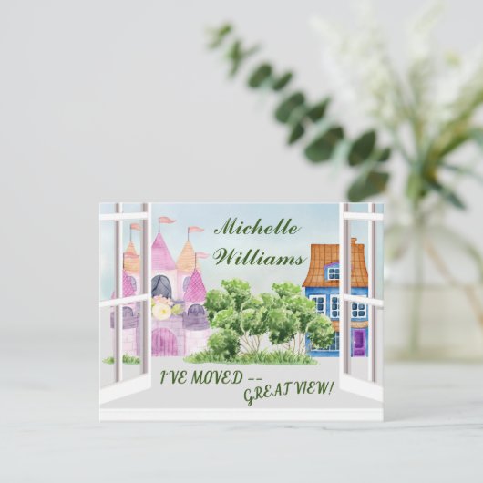 Ik heb Fun Waterverf City Budget Moving Aankondiging (Staand voorkant)