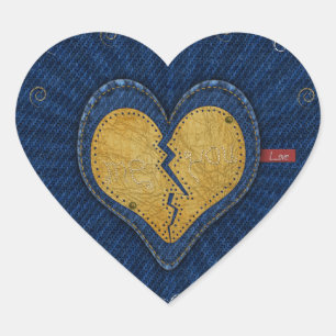 Ik heb gebroken leder en spijkerbroek hart sticker