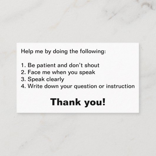 IK HEB GEHOORPROBLEMEN, Kaarten Visitekaartje (Achterkant)