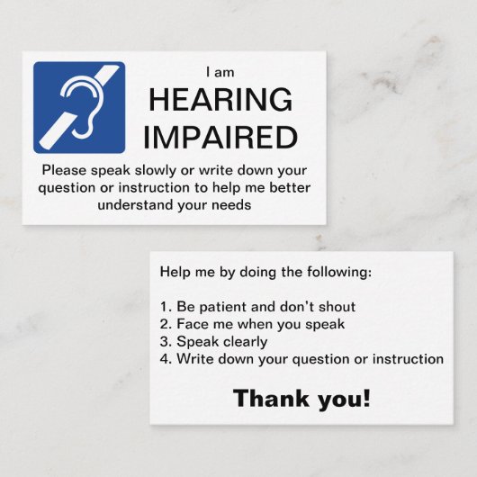 IK HEB GEHOORPROBLEMEN, Kaarten Visitekaartje (Voorkant / Achterkant)
