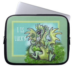 " ik heb geluk ! " Lucky Shamrock Dragon Laptop Sleeve