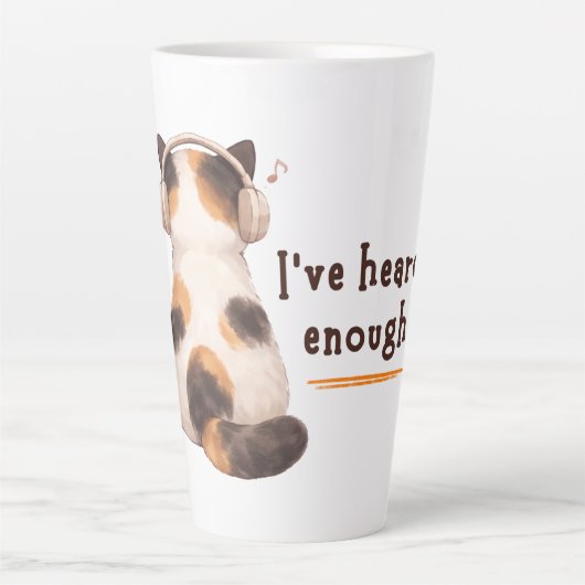 "Ik heb genoeg gehoord" Kat draagt hoofdtelefoon Latte Mok (Voorkant)