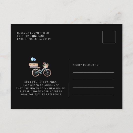 Ik heb Girly Bike Change of Address Moving Aankondigingskaart (Achterkant)