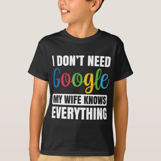 Ik heb Google niet nodig Mijn vrouw weet alles gra T-shirt (Voorkant)