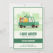 Ik heb groene auto op de weg verplaatst bewegend aankondiging (Voorkant)