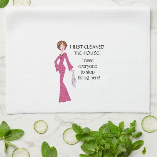 Ik heb het huis gereinigd. Iedereen moet stoppen m Theedoek (Gevouwen)