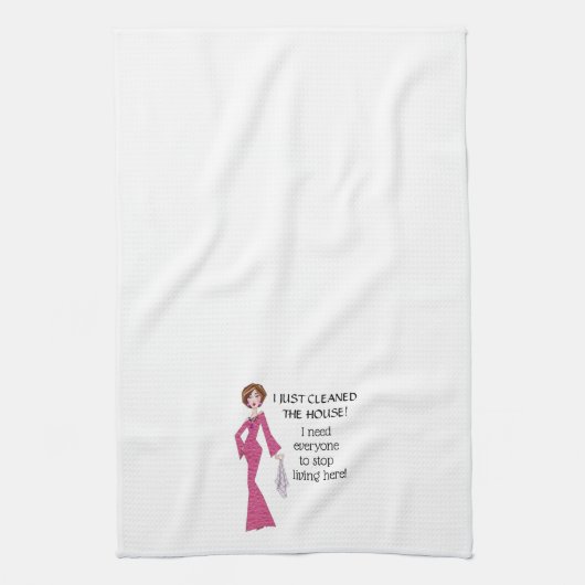 Ik heb het huis gereinigd. Iedereen moet stoppen m Theedoek (Verticaal)