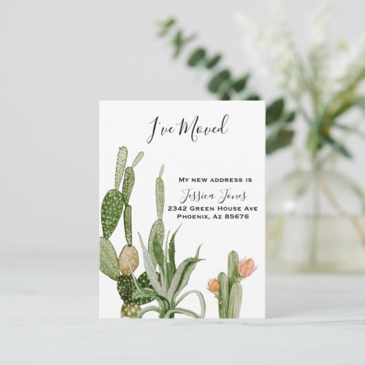 Ik heb het nieuwe adres aankondiging Cactus Plant Briefkaart (Staand voorkant)