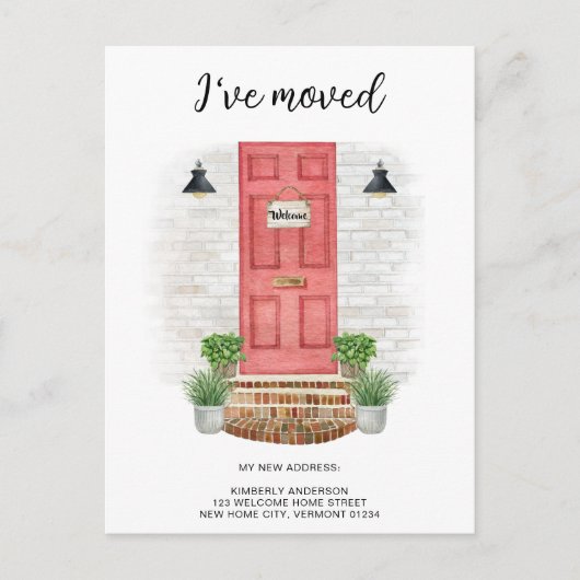 Ik heb het nieuwe adres Waterverf voordeur rood ve Aankondigingskaart (Voorkant)
