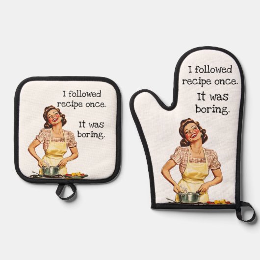 Ik heb het recept ooit gevolgd Retro Housewife Ovenwant & Pannenlap Set (Voorkant)