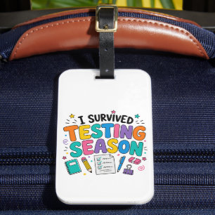 Ik heb het testseizoen overleefd Schoolhumor Bagagelabel