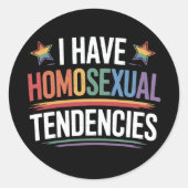 Ik heb homoseksuele neigingen LGBTQ Pride Rainbow Ronde Sticker (Voorkant)