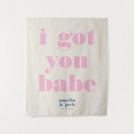 Ik heb je Babe Bright Pink Bold Wedding Achtergron Wandkleed