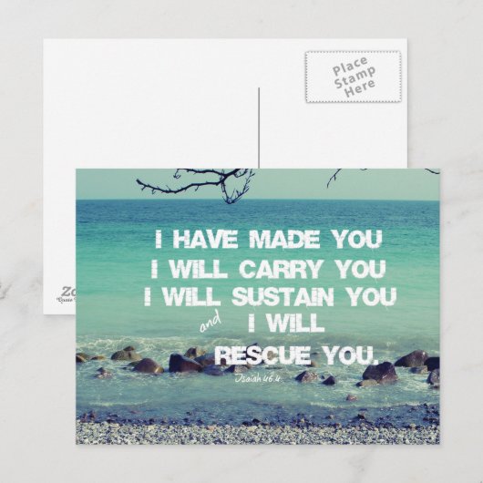 Ik heb je gemaakt, ik zal je bijbelversie dragen briefkaart (Voorkant / Achterkant)