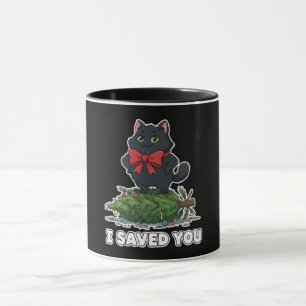 "Ik heb je gered" Grappige zwarte kat Kerstboom Mok
