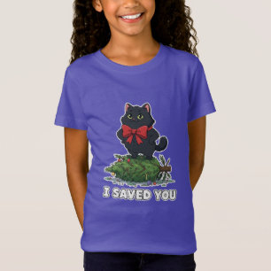 "Ik heb je gered" Grappige Zwarte Katten Kerstboom T-shirt