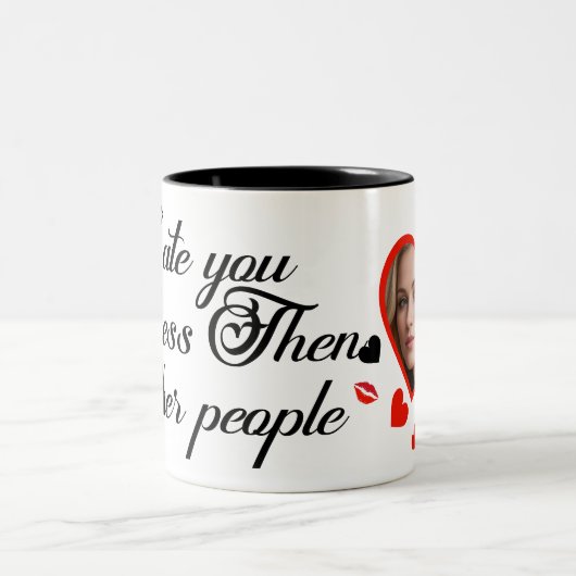 Ik heb je minder gegeten dan andere mensen tweekleurige koffiemok (Center)
