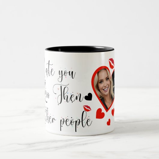 Ik heb je minder gegeten dan andere mensen tweekleurige koffiemok (Center)