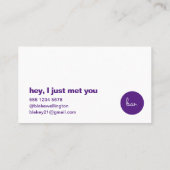 Ik heb je net ontmoet. | Fun Paars Dating Call me Visitekaartje (Achterkant)