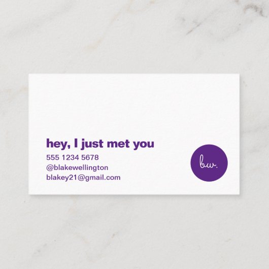 Ik heb je net ontmoet. | Fun Paars Dating Call me Visitekaartje (Achterkant)