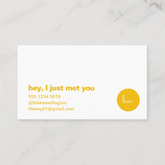 Ik heb je net ontmoet. | Gele deklaag van de vun: Visitekaartje (Achterkant)