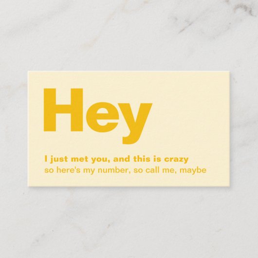 Ik heb je net ontmoet. | Gele deklaag van de vun: Visitekaartje (Voorkant)