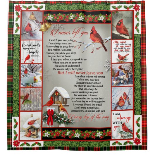 Ik heb je nooit verlaten, kerstkardinaal Quilt Bla Douchegordijn (Voorkant)