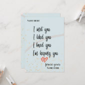 Ik heb je ontmoet Ik vond je leuk Ik hou van je Ik Kaart (Voorkant / Achterkant in situ)