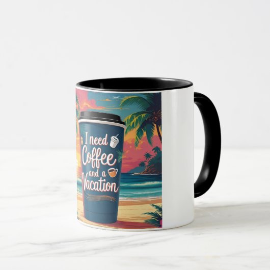 Ik heb koffie en een tropische reismok nodig mok (Voorkant rechts)