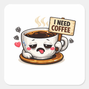Ik heb koffie nodig Grappige quote   Koffieliefheb Vierkante Sticker
