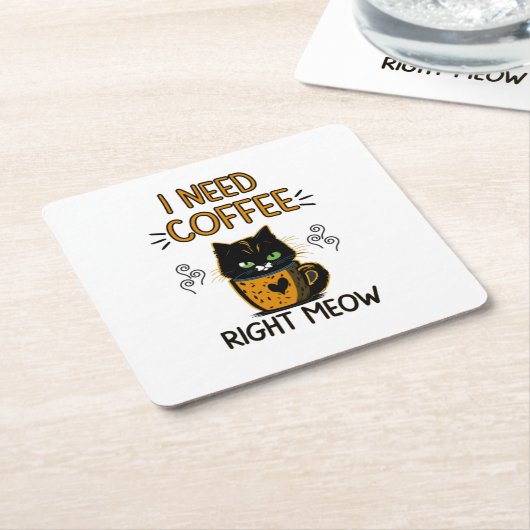 Ik heb koffie nodig op het juiste miauw papier Ond Kartonnen Onderzetters (Schuin)