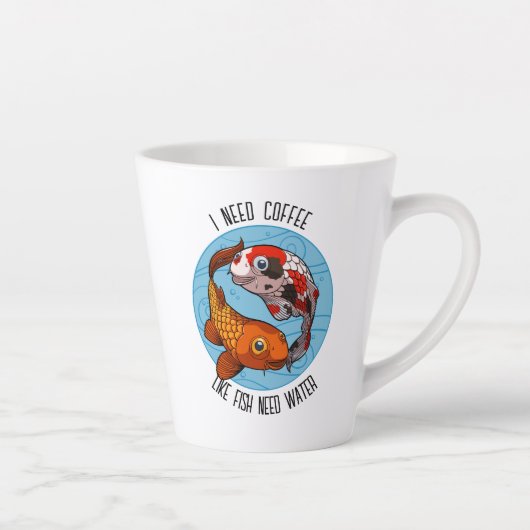 Ik heb koffie nodig zoals vissen water koi Cartoon Latte Mok (Rechts)