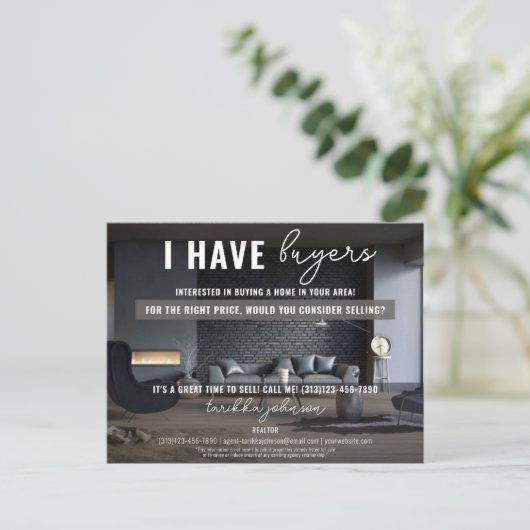 Ik heb kopers onroerend goed feestdagenkaart (Staand voorkant)