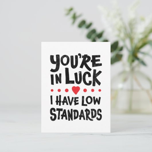 Ik heb lage standaarden. briefkaart (Staand voorkant)