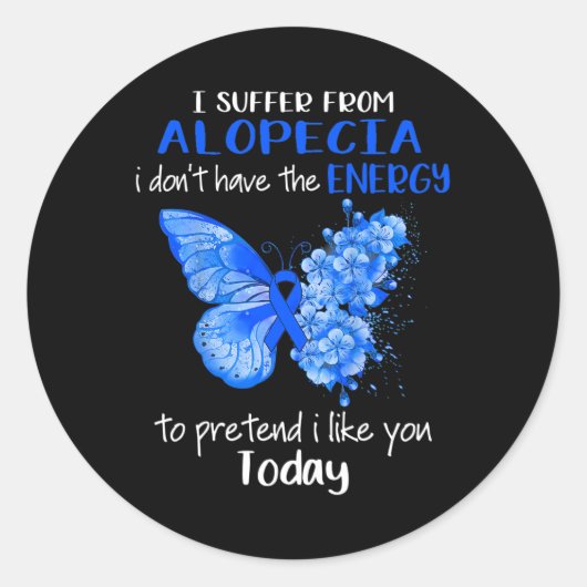 Ik heb last van alopecia bewustzijn vlinder blauw ronde sticker (Voorkant)