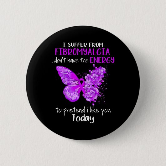 Ik heb last van fibromyalgie bewustzijn vlinder pu ronde button 5,7 cm (Voorkant)