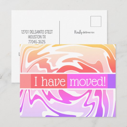 Ik heb leuke en kleurrijke aankondiging verplaatst briefkaart (Voorkant / Achterkant)