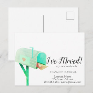 Ik heb me beweegt, Waterverf Groene Brievenbus Nie Aankondigingskaart