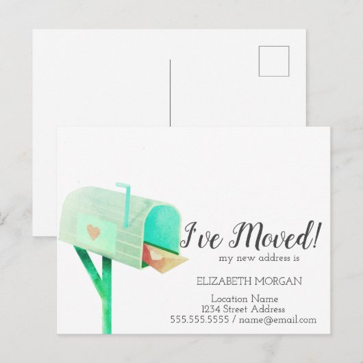 Ik heb me beweegt, Waterverf Groene Brievenbus Nie Aankondigingskaart (Voorkant / Achterkant)