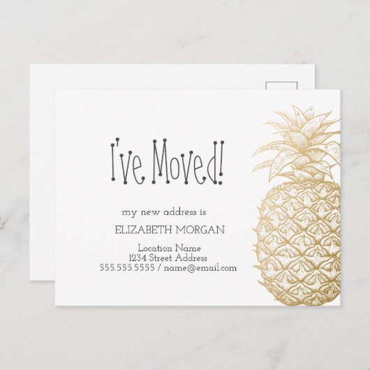 Ik heb me verplaatst, Chic Gold Pineapple Nieuw Ad Aankondigingskaart